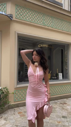 Sexy Pink Side Ruffle Homecoming Dress Pink Party Dress Y2540