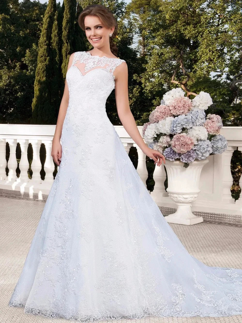 Elegant Appliques Vestido De Noiva Sexy Backless Vestidos De Novia Detachable Train Wedding Dresses Lace Robe De Mariée
