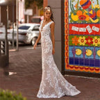 Elegant Lace Mermaid Vestidos De Novia Beach Open Back Sleeveless Wedding Dresses Appliques Vestido De Noiva