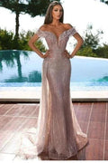 Elegant Long Mermaid Off the Shoulder Sequined Formal Prom Dress