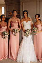 Elegant Straps Pink Floor Lenght Long Bridesmaid Dress BD108