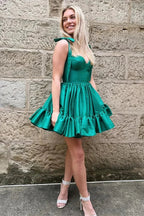 A-line Sweetheart Ruffled Homecoming Dress With Bow Straps SYH104