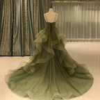 Green Straps Sweetheart Tulle Long Evening Dress Green Layered Tulle Prom Dress Y987