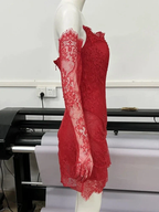 Red Lace Mini Homecoming Dress Red Party Gown Y7387