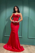 Sexy Red Sweetheart Sleeveless Sequins Mermaid Evening Dresses Y4570