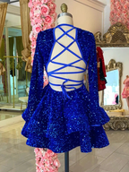 Royal Blue Sequins Homecoming Dress Backless Homecoming Dress Y2152