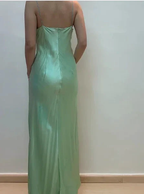 Sexy Spaghetti Straps Green Satin Beaded Prom Evening Dress Y7757