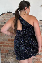 Sheath Asymmetrical One Shoulder Sequins Homecoming Dress