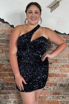Sheath Asymmetrical One Shoulder Sequins Homecoming Dress