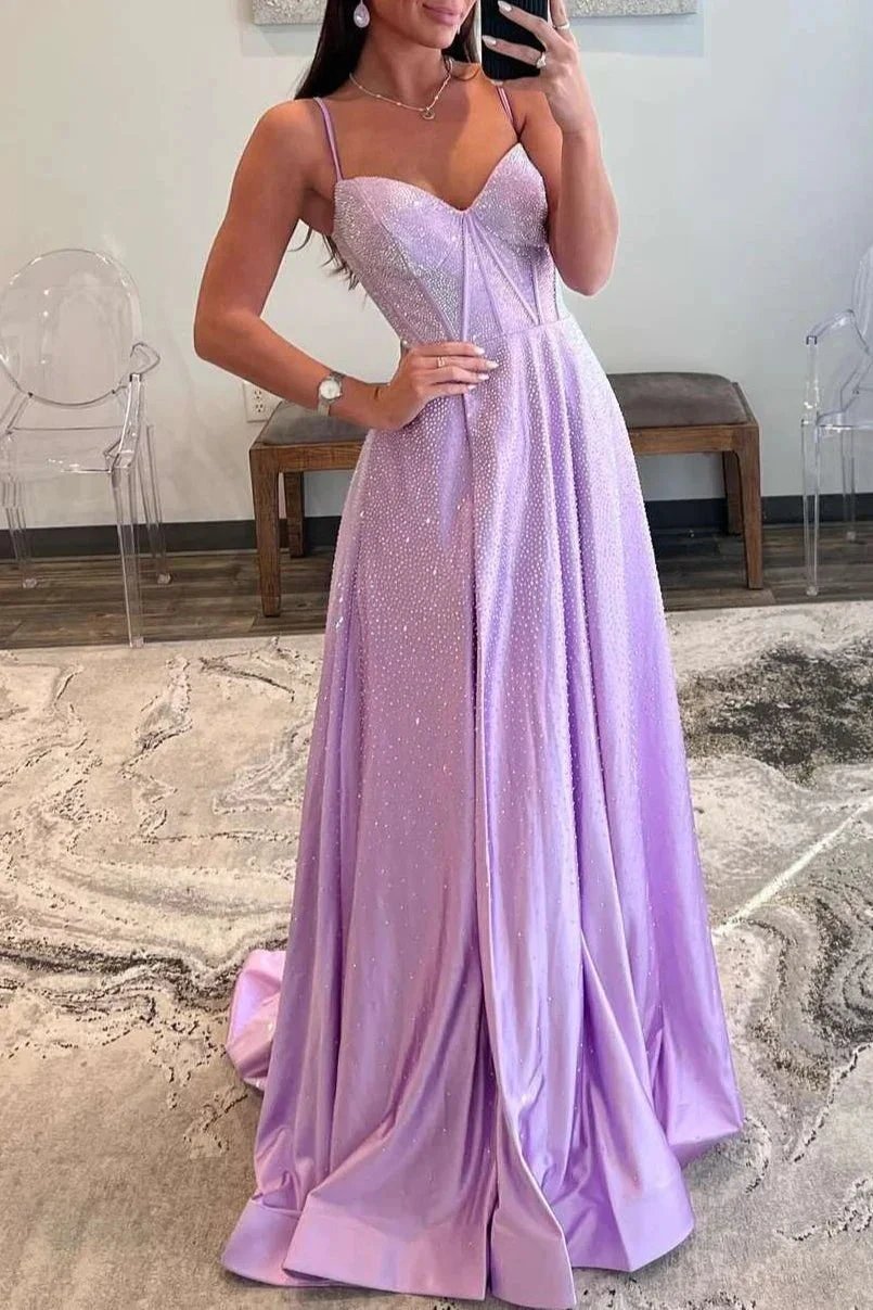 Adrianna | Strapless Lilac Corset A-Line Prom Dress with Rhinestones