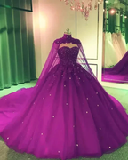 Royal Blue Tulle Ball Gown Prom Dress With Cape  S8255