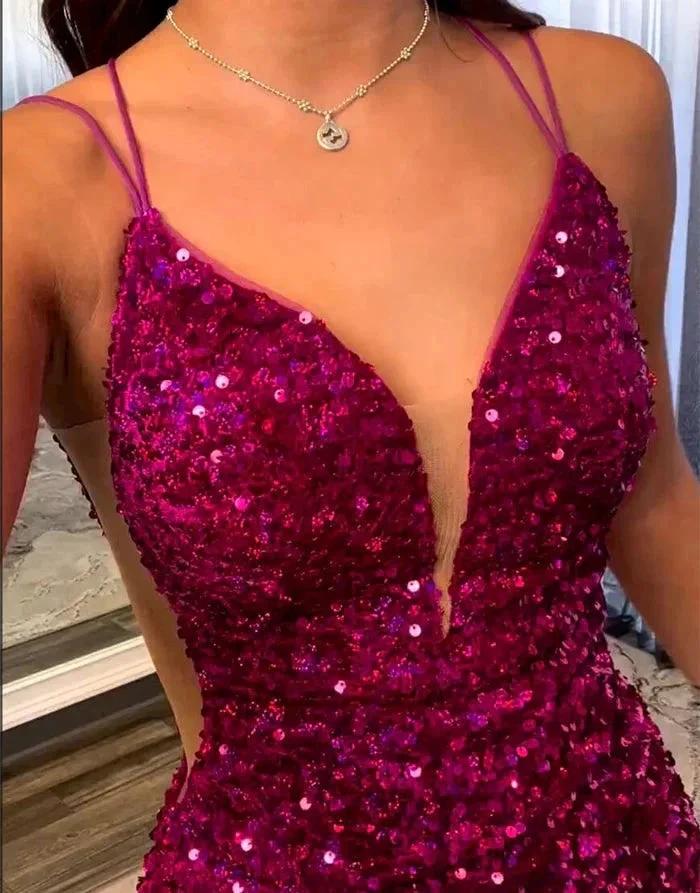 Fabulous Short Column V-neck Sleeveless Sequined Satin Open Back Homecoming Dresses