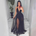 V Neck Sexy Backless Spaghetti Strap Slutty Prom Dresses SYP169