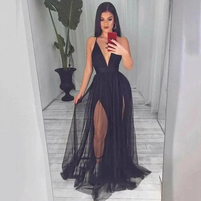 V Neck Sexy Backless Spaghetti Strap Slutty Prom Dresses SYP169