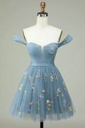 Floral Embroidery Sweetheart A-Line Homecoming Dress Short Party Dress PD472