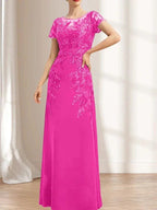 Sheath/Column Scoop Illusion Floor-Length Lace Chiffon Mother of the Bride Dress With Sequins