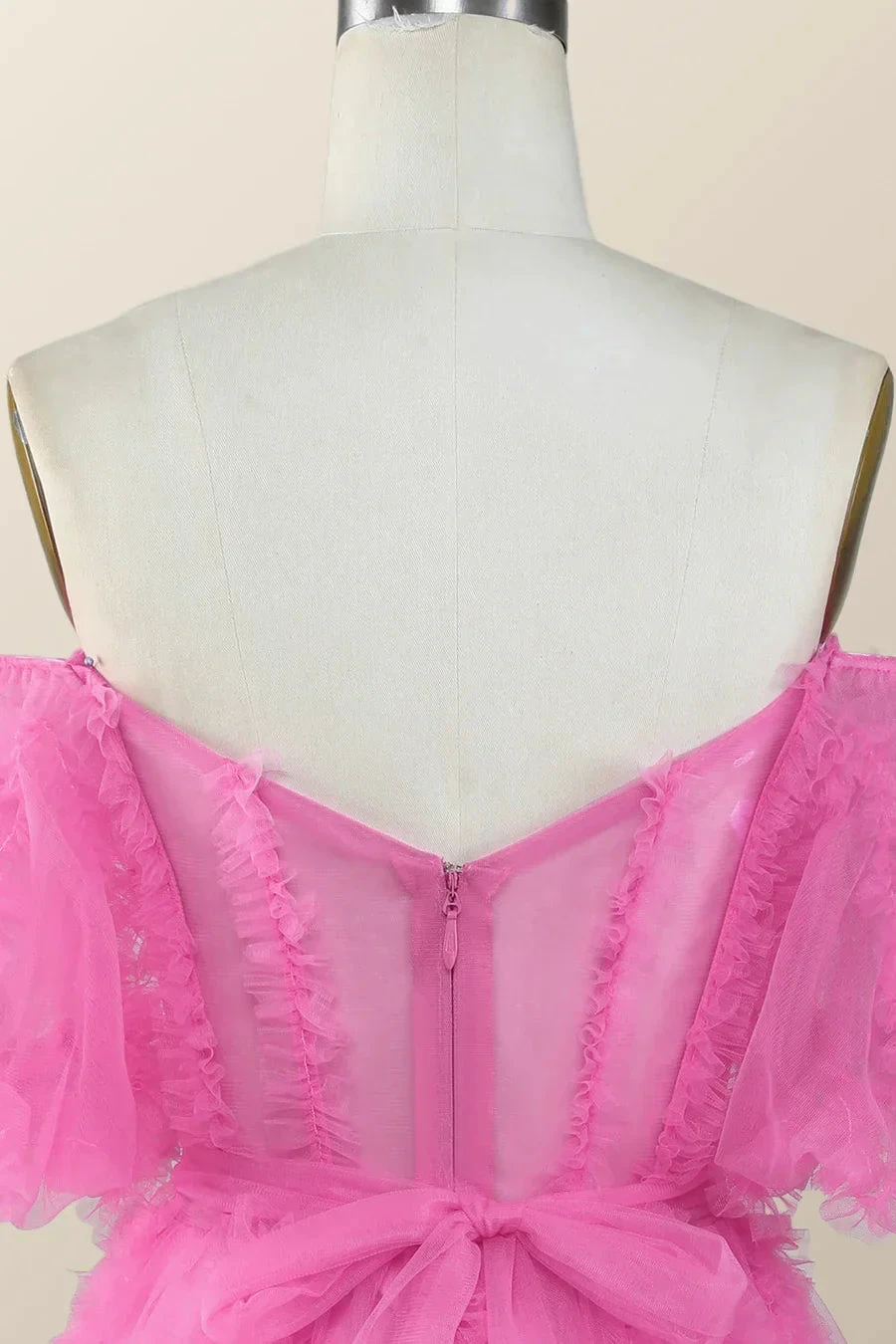 Off the Shoulder Hot Pink Ruffles Short A-line Homecoming Dress Y2783