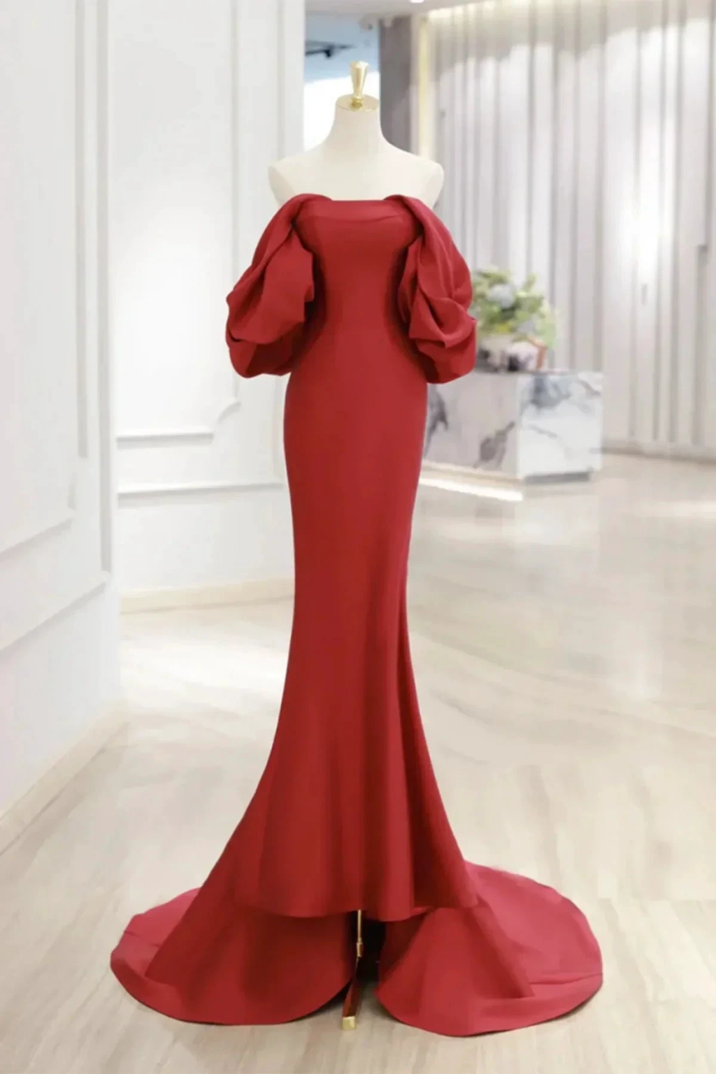 Charming Mermaid Satin Prom Dress Vintage Evening Dress Y4371