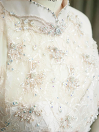 Elegant Light Pink Satin Lace Sequin Beaded Evening Dress Slit Mermaid Prom Dress Y8672