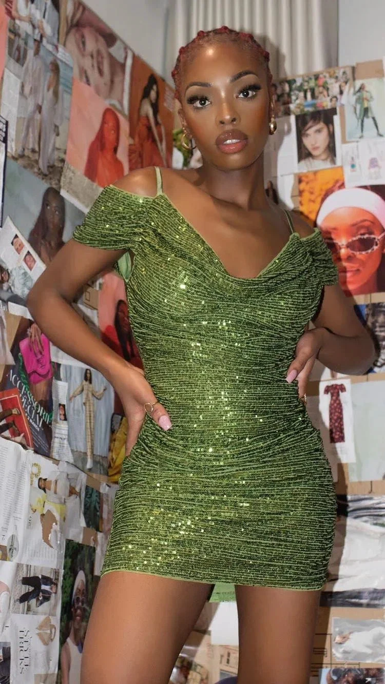 Green Sequins Homecoming Dress Green Party Dress Y1963