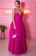 Sparkly Fuchsia A-line Multi-layered Tulle Evening Dress Winter Prom Dress Y4729