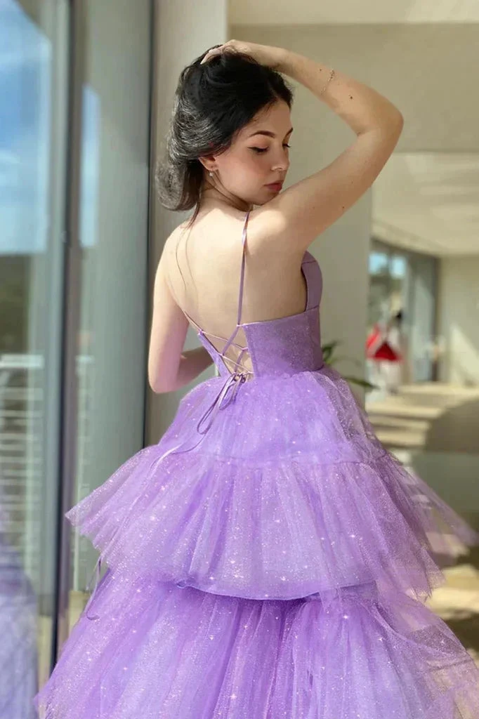 V Neck Purple High Low Prom Dresses Purple High Low Formal Homecoming Dresses Y1689