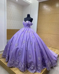 Purple Off The Shoulder Ball Gown,Purple Sweet 16 Dress  Y6600