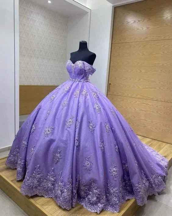 Purple Off The Shoulder Ball Gown,Purple Sweet 16 Dress  Y6600