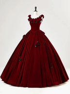 Beautiful Burgundy Velvet Quinceanera Dress Birthday Ball Gown With Rose Flowers Y7750