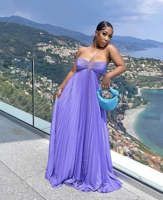 Gorgeous Purple A-line Pleated Prom Dress Purple Evening Dress Y7419