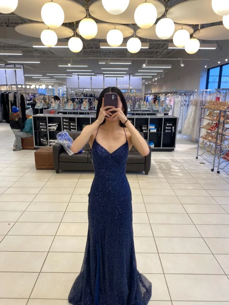 Sparkly Navy Blue Mermaid Long Prom Dress,Navy Blue Evening Gown  Y2917