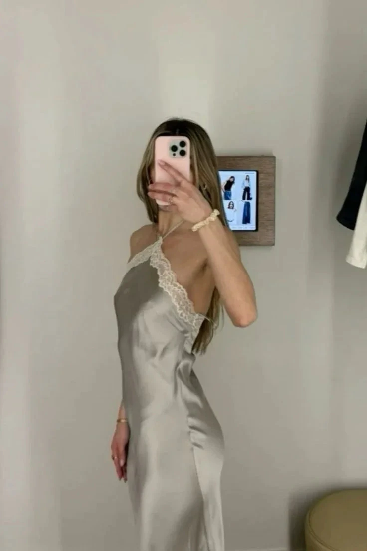 Sexy Halter Satin Lace Party Evening Dress Y8169
