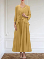 A-line V-Neck Ankle-Length Chiffon Mother of the Bride Dress With Sequins Appliques Lace Beading