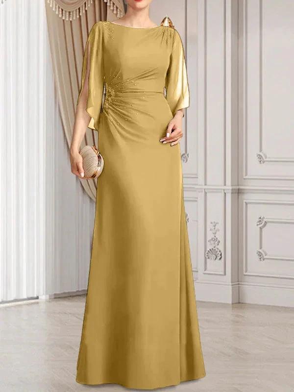Sheath/Column Scoop Floor-Length Chiffon Mother of the Bride Dress With Pleated Beading