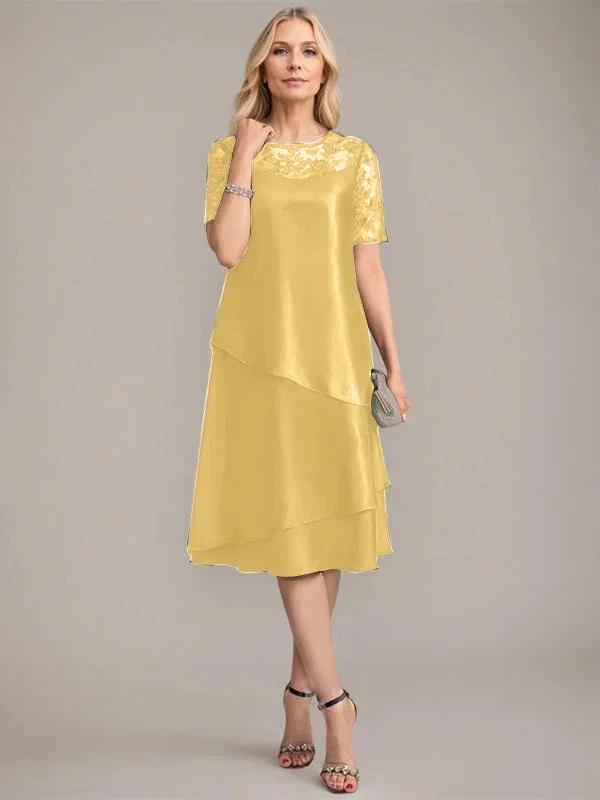 A-Line Scoop Knee-Length Mother of the Bride Dress With Applique & Sequins
