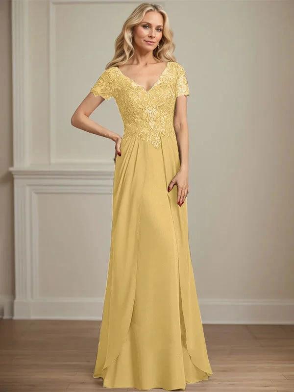 A-line V-Neck Floor-Length Chiffon Lace Mother of the Bride Dress