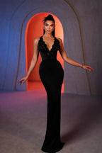 Gorgeous Column V-neck Sleeveless Lace Black Prom Dress