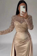 Gorgeous Long A-line Beading Sequined Prom Dresses with Long Sleeves