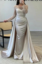 Gorgeous Long A-line Beading Sequined Prom Dresses with Long Sleeves