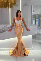 Gorgeous Long Mermaid Gold Sleeveless Jewel Prom Dress with Glitter