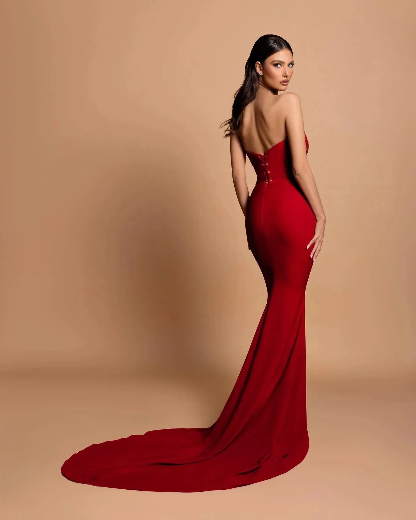 Gorgeous Satin Sleeveless Mermaid Sweetheart  Rhinestone  Long Prom Dress