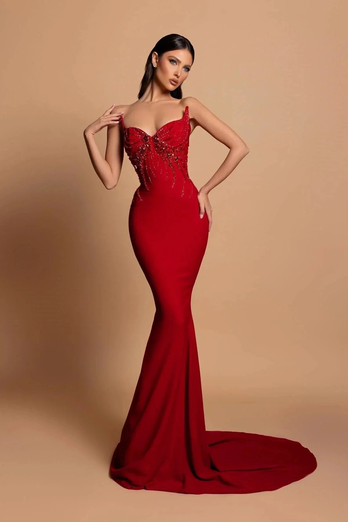 Gorgeous Satin Sleeveless Mermaid Sweetheart  Rhinestone  Long Prom Dress