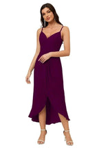 Numbersea Spaghetti Chiffon V Neck Bridesmaid Dress Mid-Length Slit Formal Prom Dress Homecoming Dress 2803
