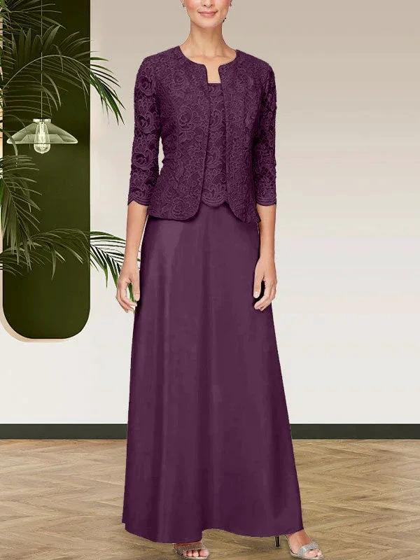 Glitter Lace & Satin Skirt Jacket Dress with Open Jacket
