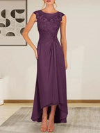 Champagne A-Line Scoop Lace Chiffon Dress