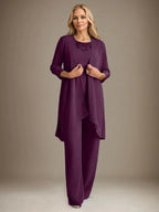 Chiffon Scoop Long Sleeves Mother Of The Bride Pantsuits With Jacket