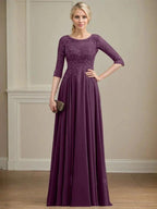 A-line Scoop Illusion Floor-Length Lace Chiffon Mother of the Bride Dress With Sequins