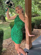 One Shoulder Green Tight Homecoming Dress SYH17