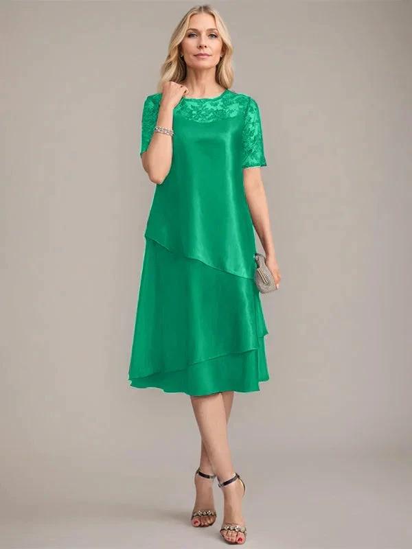 A-Line Scoop Knee-Length Mother of the Bride Dress With Applique & Sequins