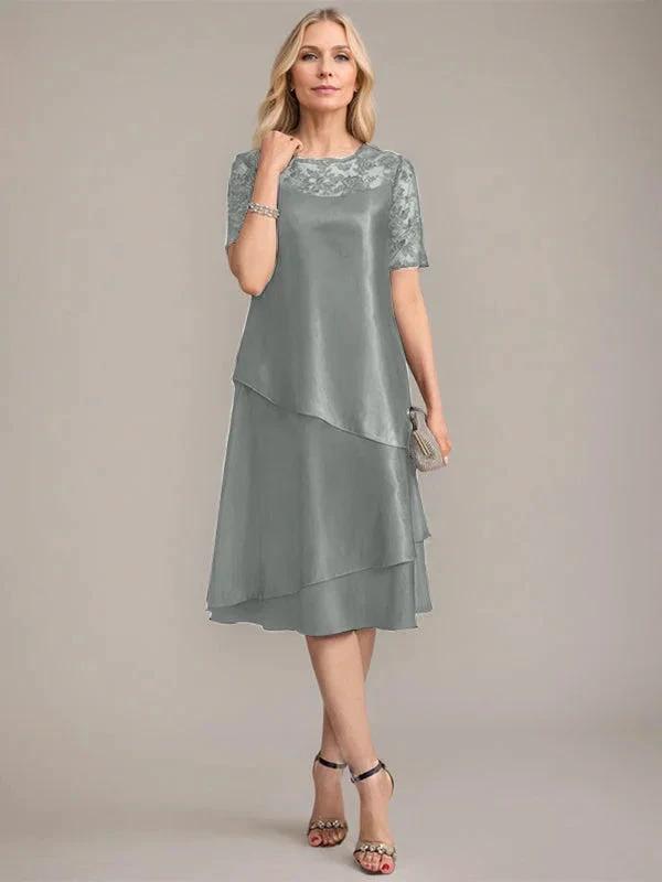 A-Line Scoop Knee-Length Mother of the Bride Dress With Applique & Sequins